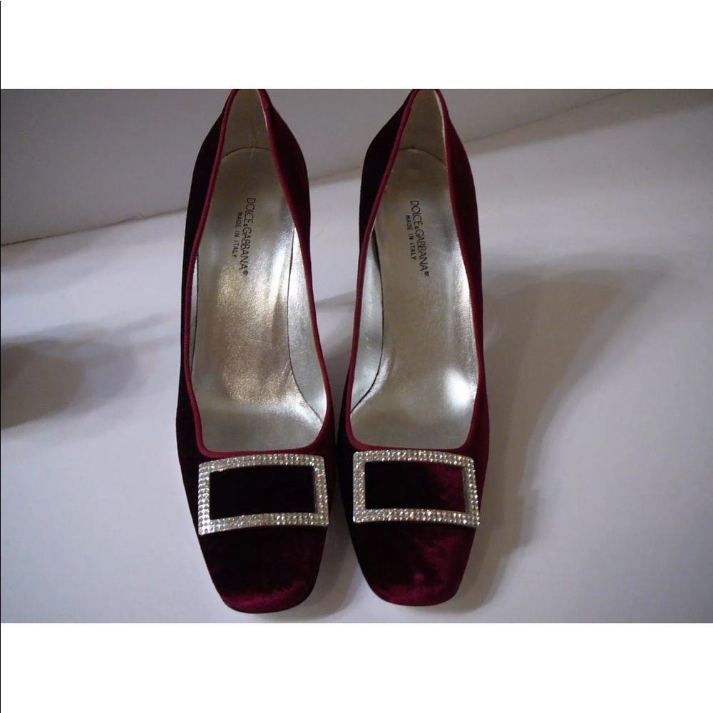 Dolce & Gabbana Burgundy Velvet Pumps